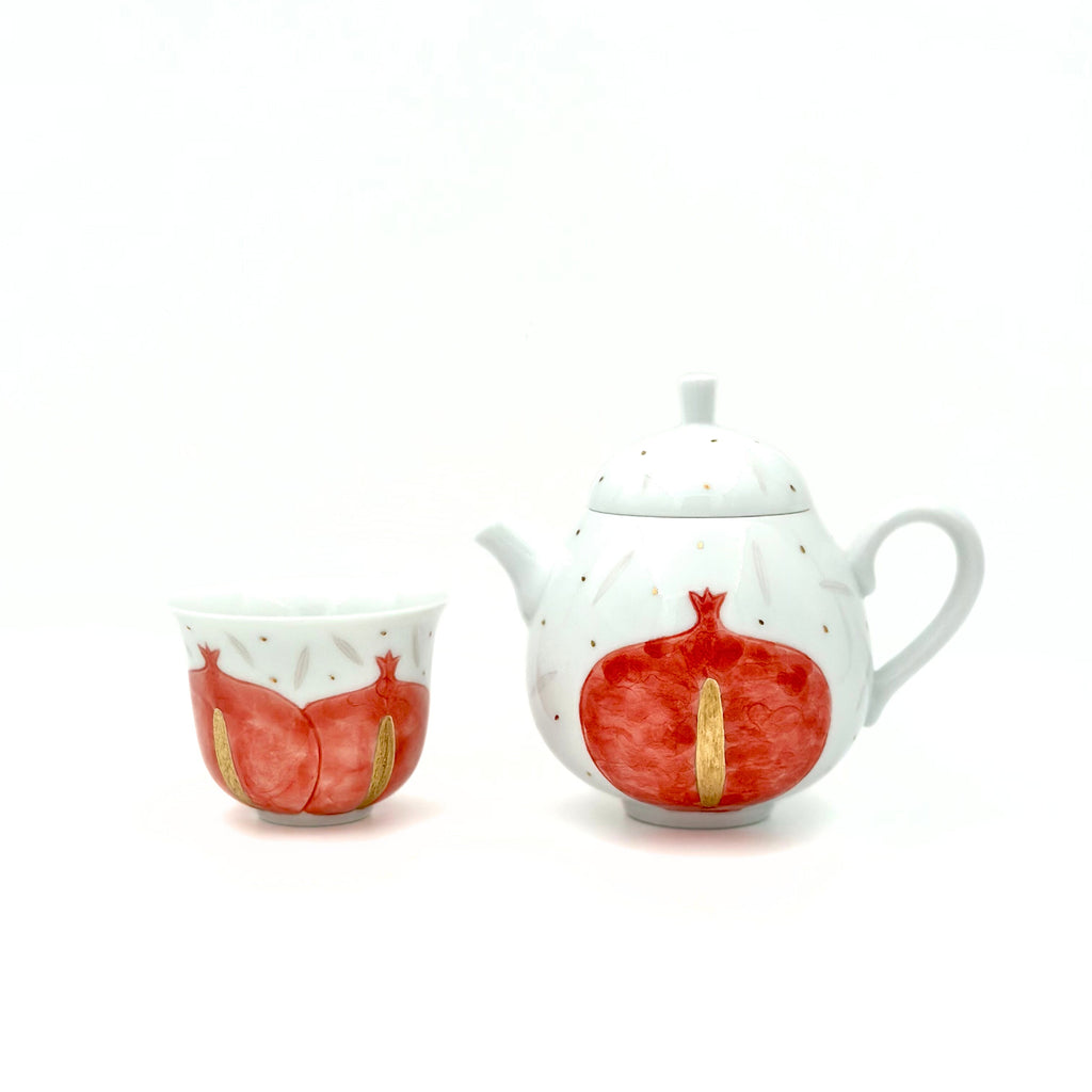 Pomegranate Gold-Painted Teapot Ruby Ember