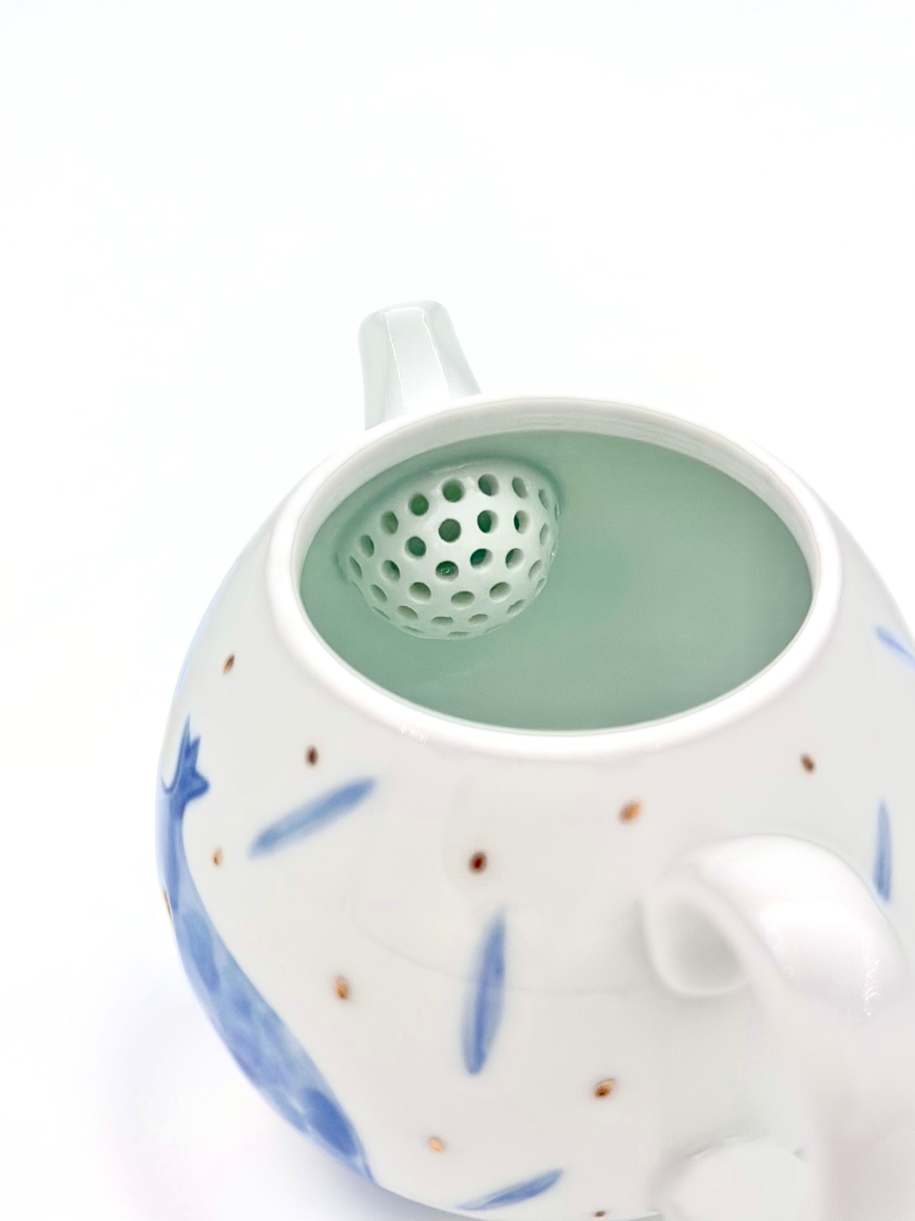 Pomegranate Gold-Painted Teapot Celestial Blue