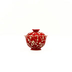 Front view of the Glazara Phoenix Spark Elemental Solo Gaiwan. This 70ml vessel features a compact silhouette and a fiery, iridescent red glaze, specifically designed for focused, individual tea brewing sessions.