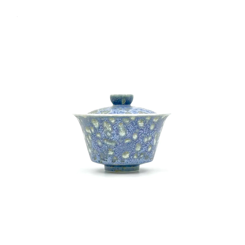 Front view of the 60ml Glazara Promenade Breeze porcelain mini gaiwan, featuring a fresh, airy glaze inspired by French Impressionist art, designed for Gongfu tea rituals and solo brew.