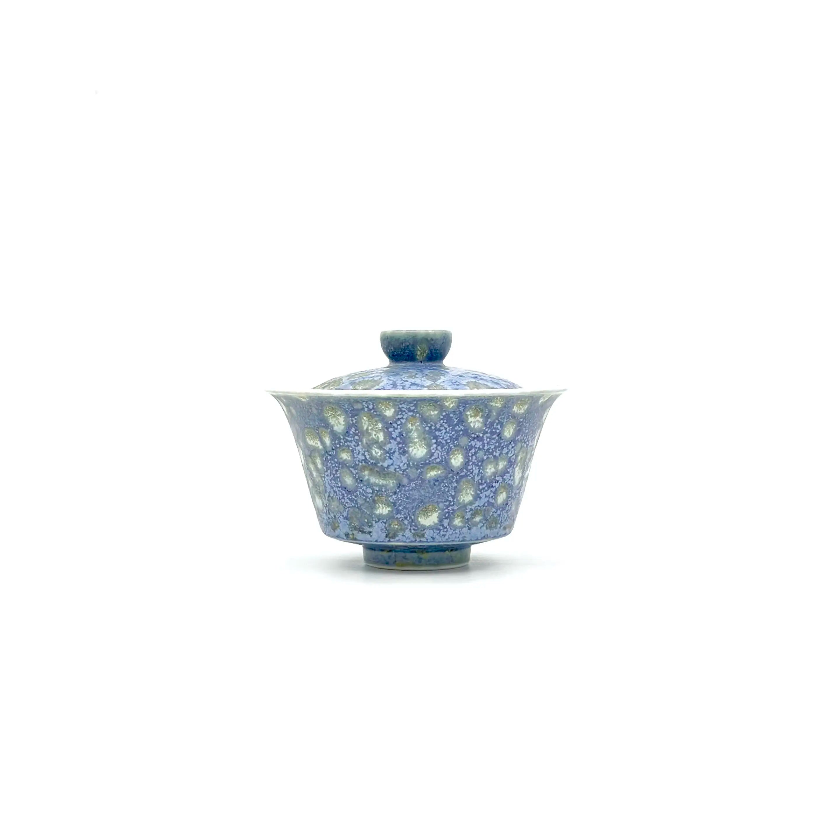 Front view of the 60ml Glazara Promenade Breeze porcelain mini gaiwan, featuring a fresh, airy glaze inspired by French Impressionist art, designed for Gongfu tea rituals and solo brew.