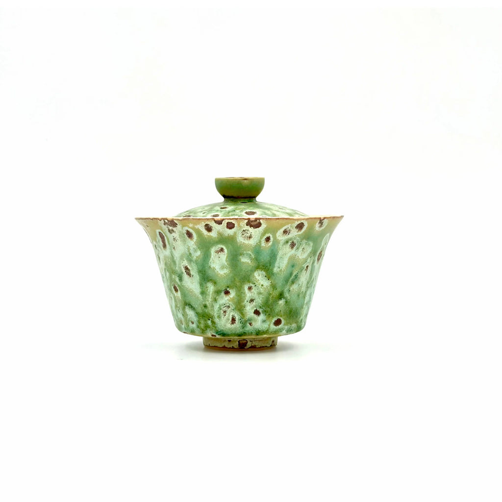 Front profile of the 100ml Glazara Sage Vault Elemental Gaiwan, showcasing its timeless, earthy sage green ceramic glaze specifically designed for traditional Gongfu tea sessions.