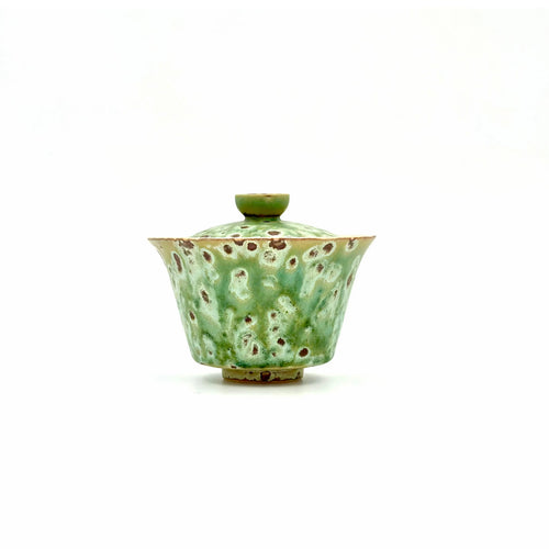Front profile of the 100ml Glazara Sage Vault Elemental Gaiwan, showcasing its timeless, earthy sage green ceramic glaze specifically designed for traditional Gongfu tea sessions.