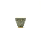 Front view of the 50ml Glazara Verdant Orchid teacup, displaying the elegant handpainted Glacier Crackle surface design.