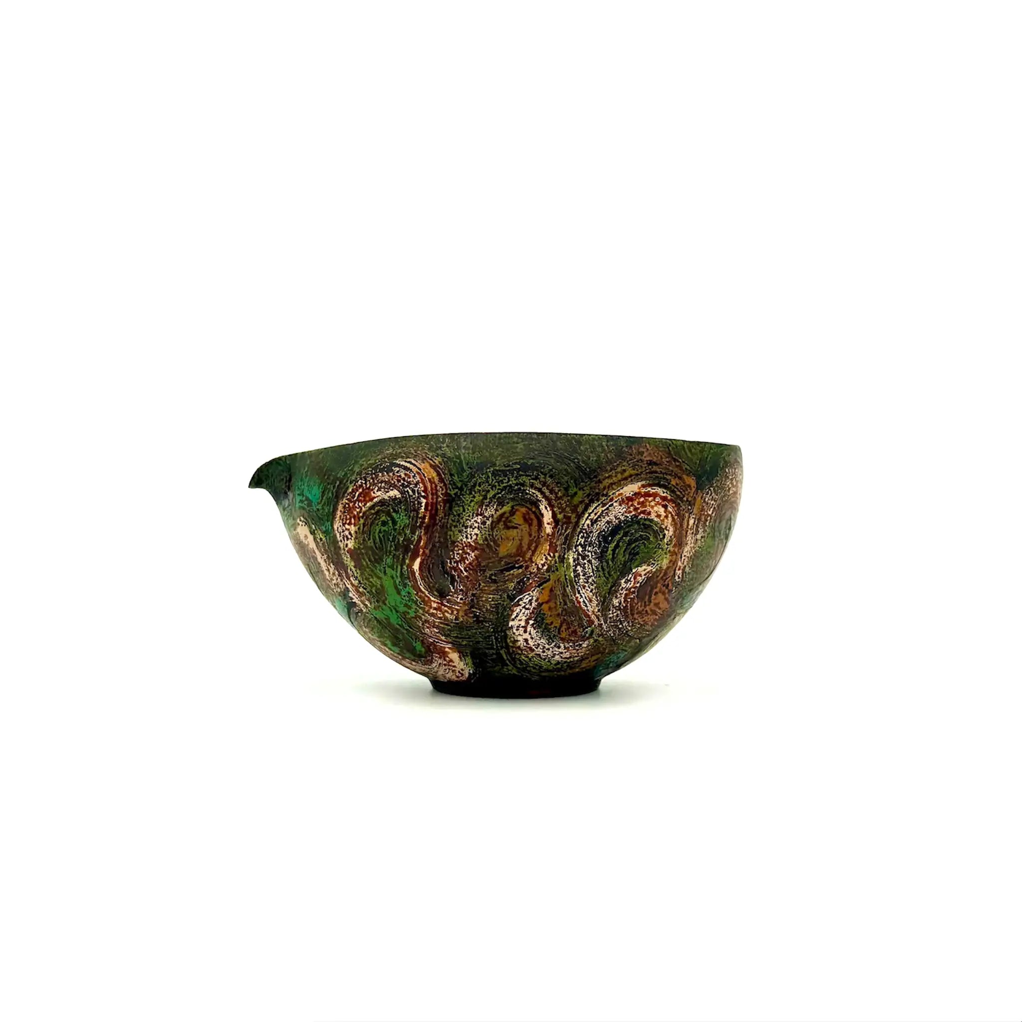 Front view showcasing the intricate urushi art on the Glazara Viridian Twilight 120ml tea pitcher, blending traditional Eastern urushi and ceramic craftsmanship with contemporary global design.