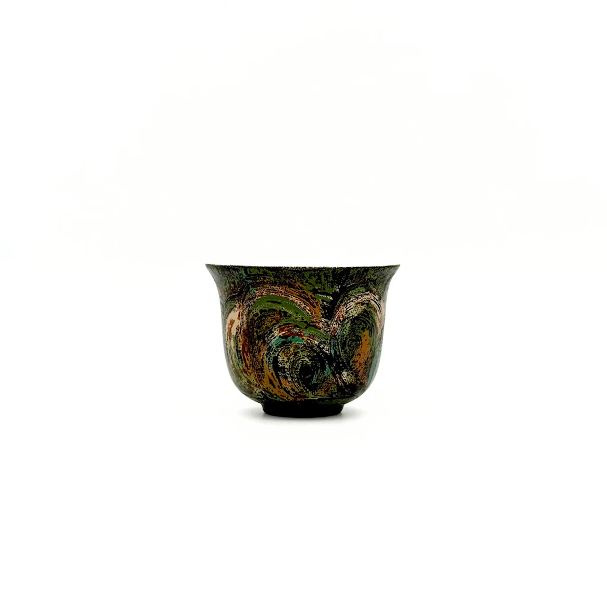 Front view of the Glazara Viridian Twilight 70ml master tasting cup, showcasing contemporary porcelain handcraft inspired by traditional natural lacquer techniques for global aesthetics.